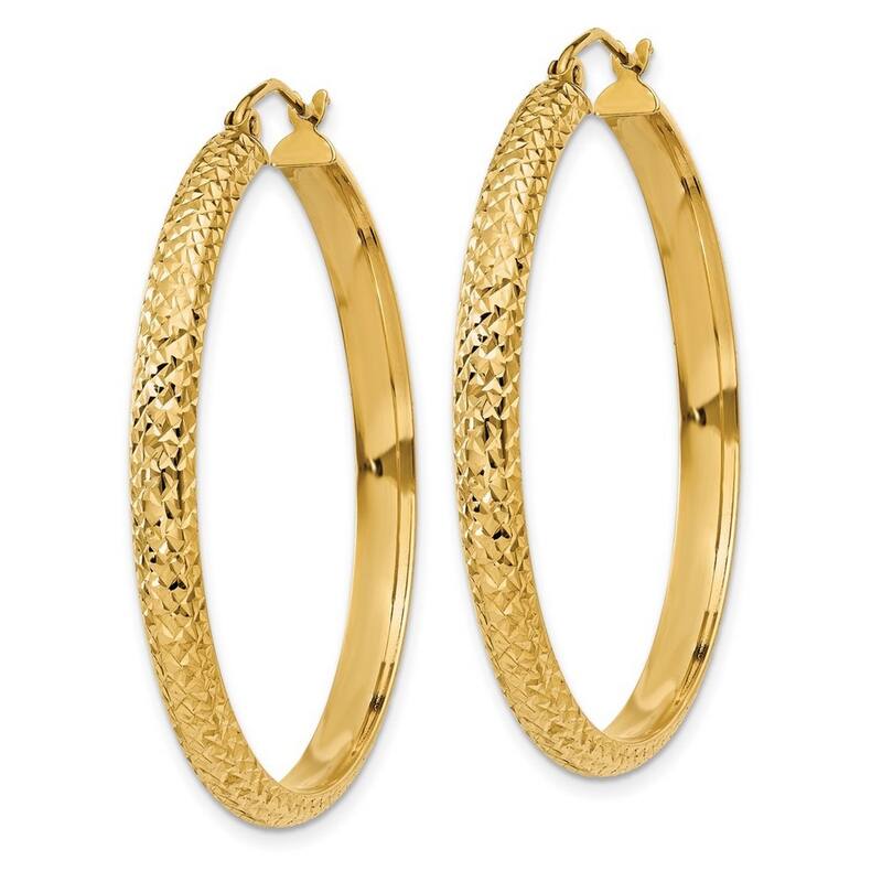 Curata 14k Yellow Gold Hinged Post Sparkle Cut Hollow Hoop Earrings - 38mm