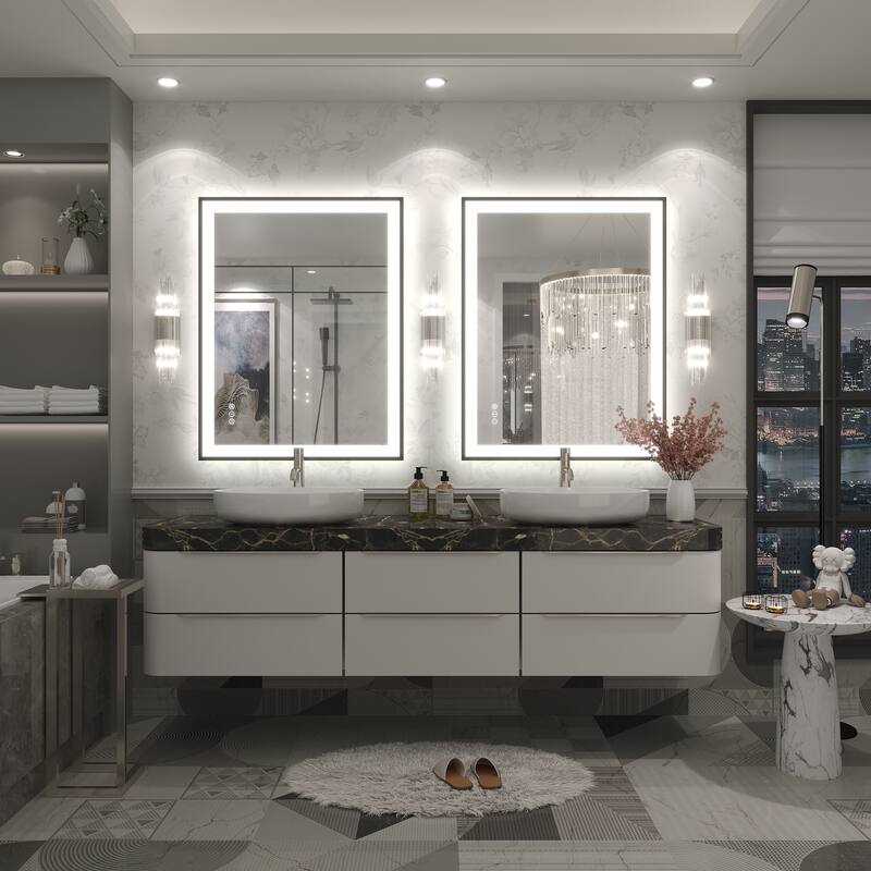 Extra Large Black Frame LED Bathroom Vanity Mirror with 3 Years Warranty and UL Certified