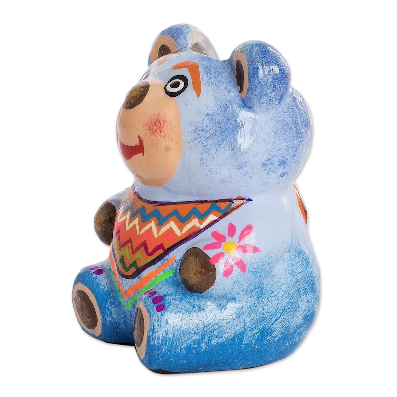 Novica Handmade Herbaceous Bear Ceramic Mini Flower Pot