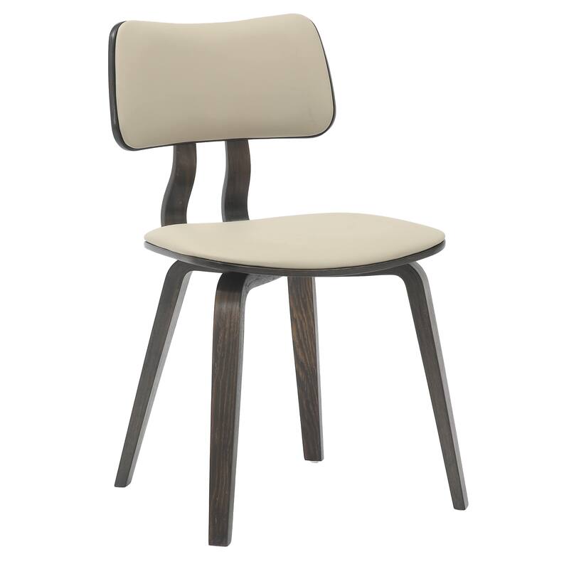 Leather Dining Chairs with Poplar Wood Frame and Open-Back Design Side Chair - Dark Walnut/Taupe