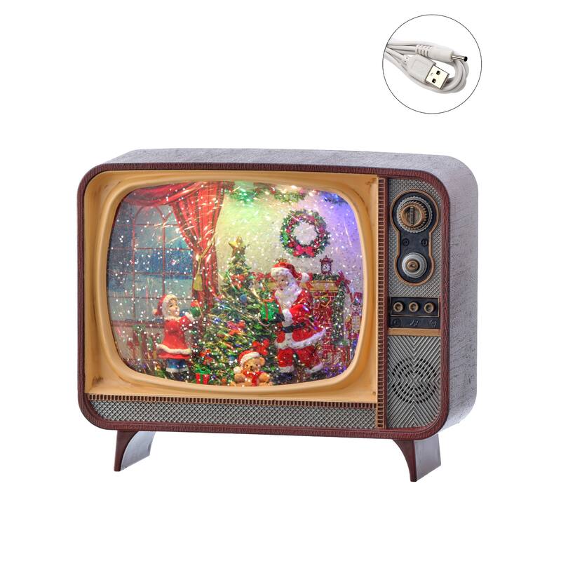 8.5" Santa Scene Tv Globe LED Battery Timer USB Plug-in