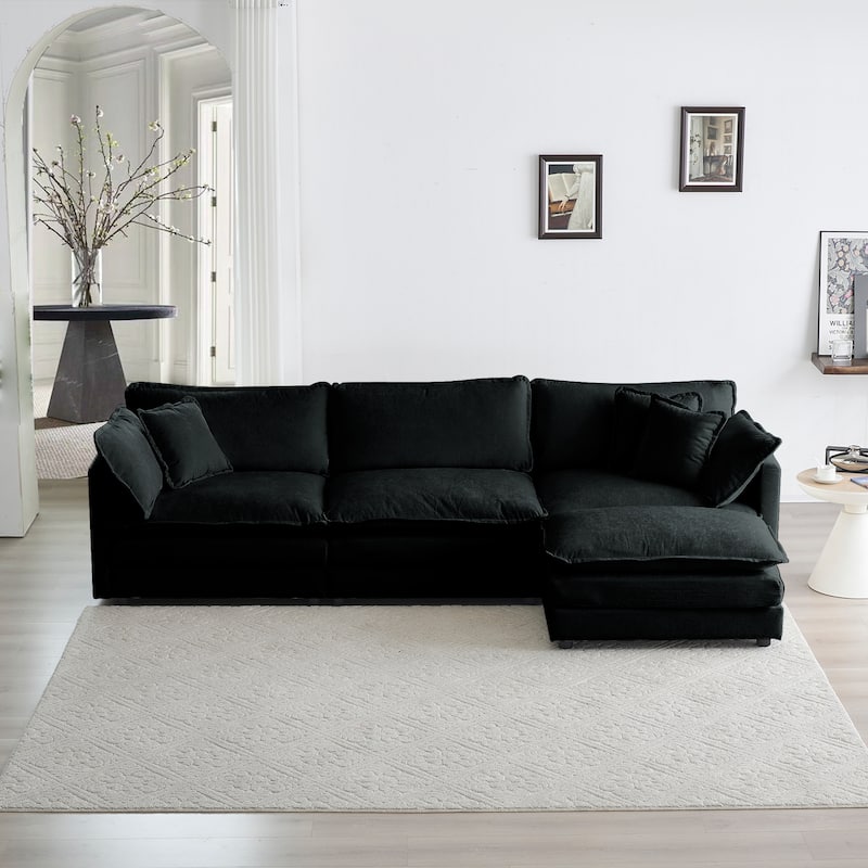 Real Relax Chenille Modular Sofa: 3-Seat L-Shaped Convertible Sectional for Living Room | 112" with Removable Pillows