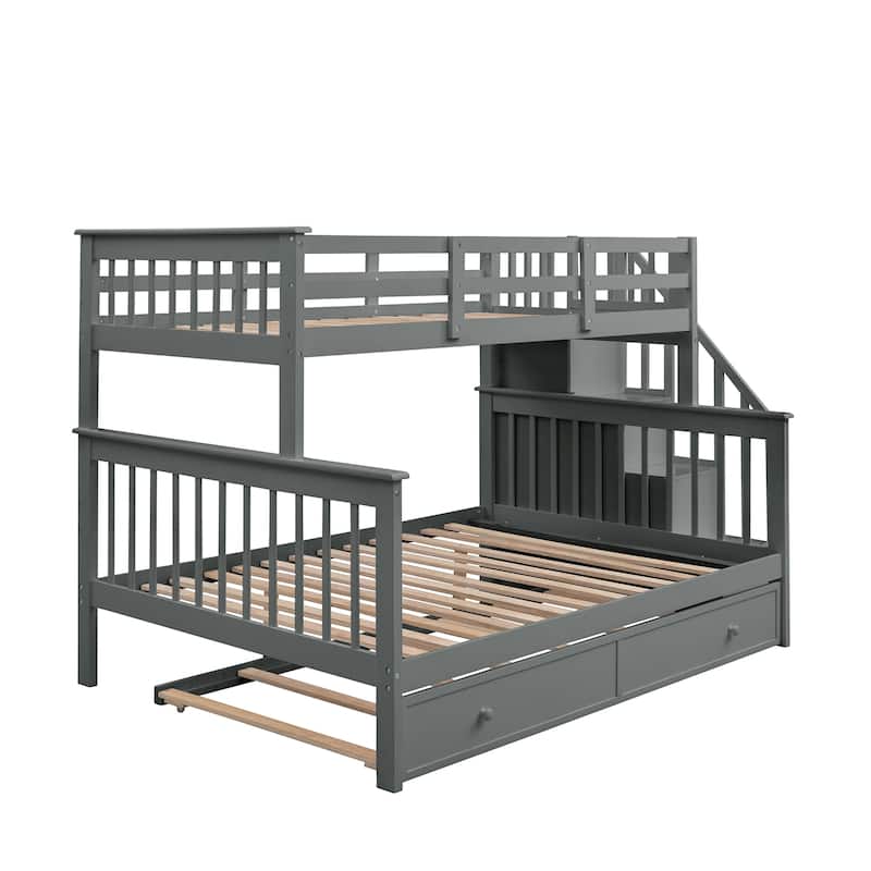 Stairway Bunk Bed with Trundle, Storage and Guard Rail