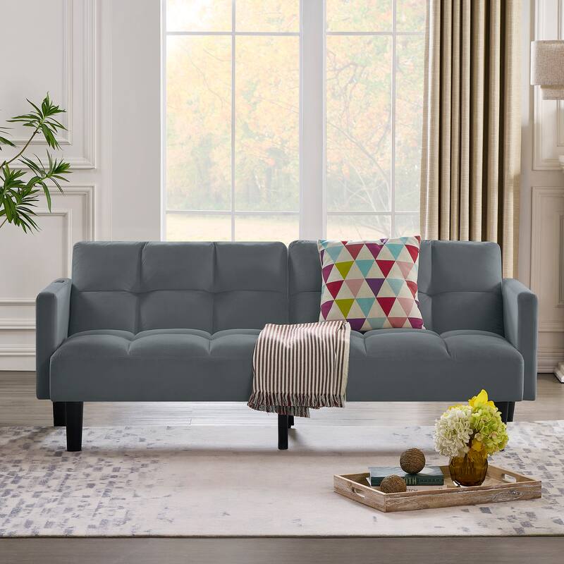 Velvet Futon Couch Sofa Lounge Sofa with Adjustable Backrest, Convertible Folding Sofa Bed Sleeper Sofa