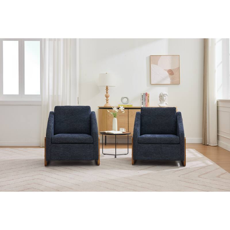 Modern Chenille Upholstered Armchair with Wooden Side Frame, Single Accent Leisure Chair with Backrest for Living Room, Bedroom
