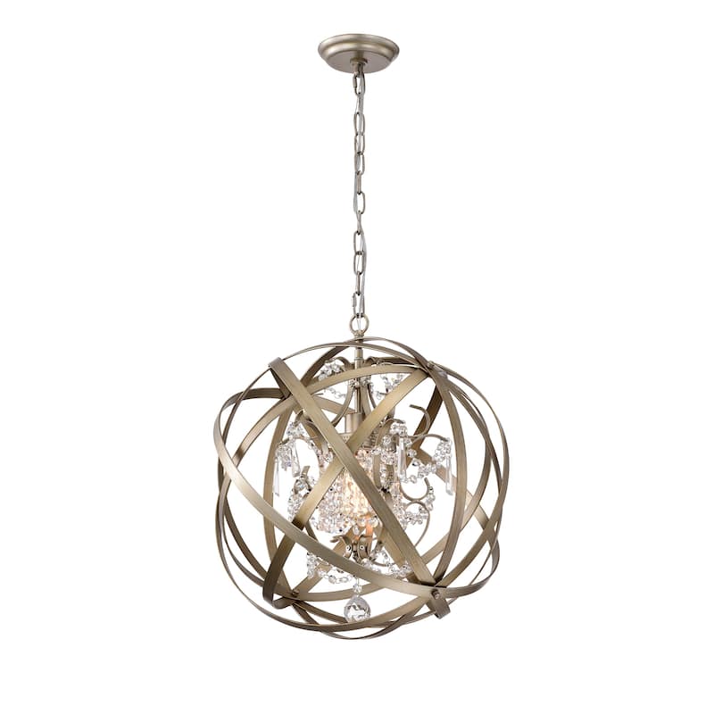 Verite 19 Inch Matte Gold with 1 Light Chandelier with Globe Metal Shade (Color Optional) - Aged  Silver