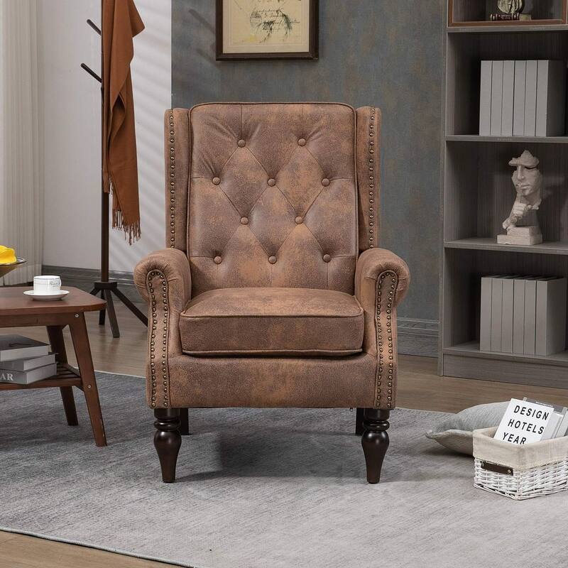Transitional Wingback Accent Chair Armchair with Sturdy Wood Legs
