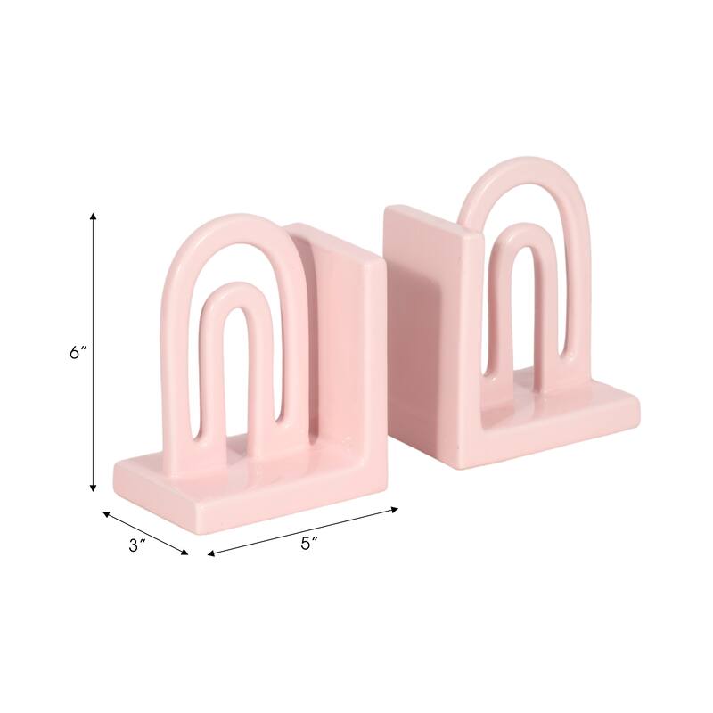 Sagebrook Home Arch Bookends Contemporary Ceramic Rainbow Arched Bookend Set for Book Display and Organization - 5" x 3" x 6"