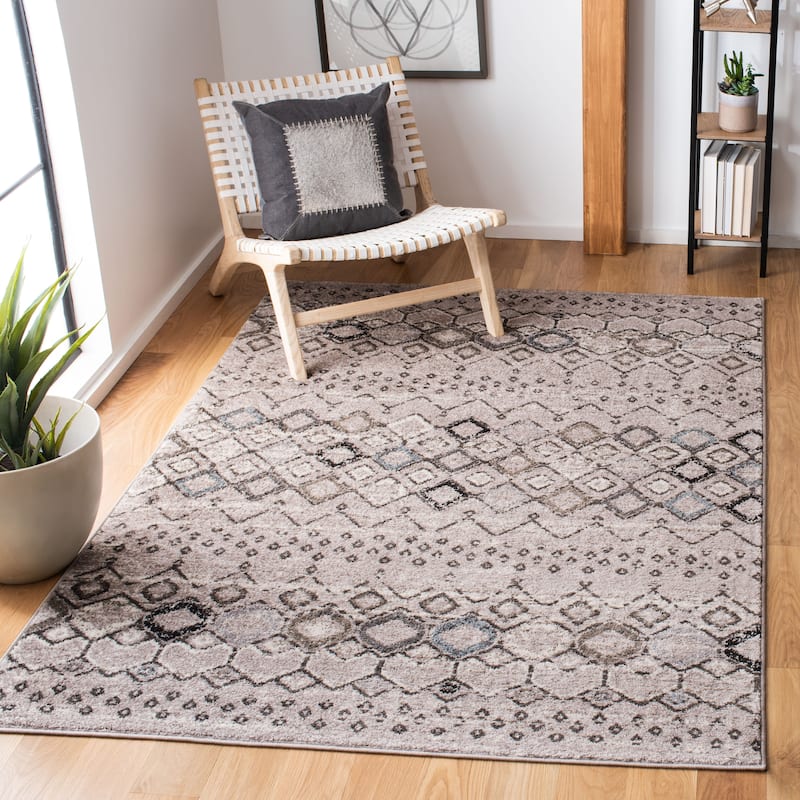 SAFAVIEH Amsterdam Bridget Moroccan Boho Rug - 6'7" Square - Light Grey/Brown - Square