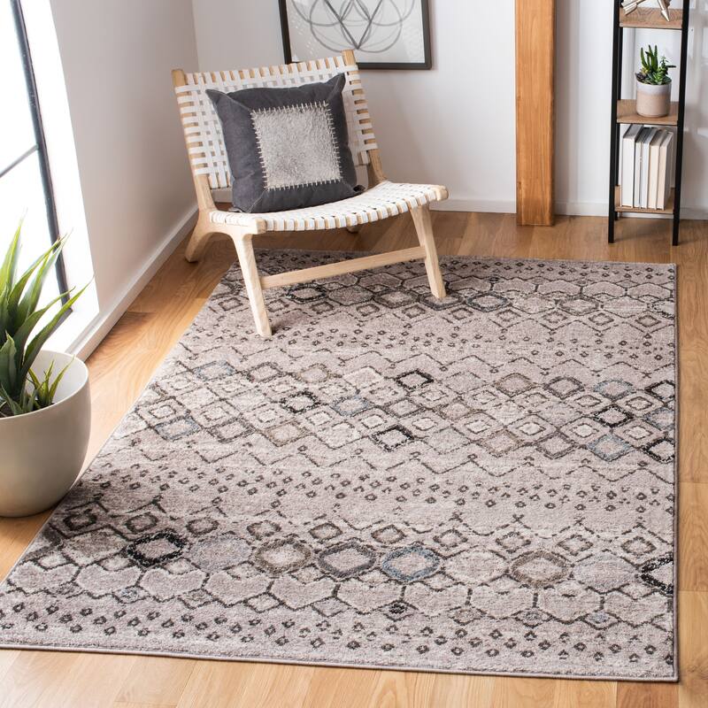 SAFAVIEH Amsterdam Iskra Moroccan Boho Rug - 5'1" Square - Light Grey/Brown