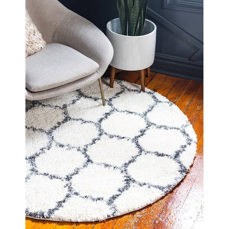Shag Brico Collection Area Rug - 3'3" Round - Ivory
