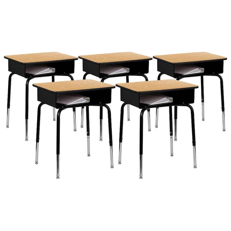 5 Pack Student Desks with Open Front Metal Book Boxes - School Desk - 24"W x 18"D x 22.25" - 31.25"H - Natural