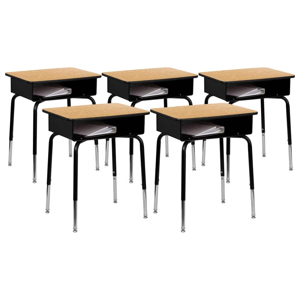 5 Pack Student Desks with Open Front Metal Book Boxes - School Desk - 24"W x 18"D x 22.25" - 31.25"H