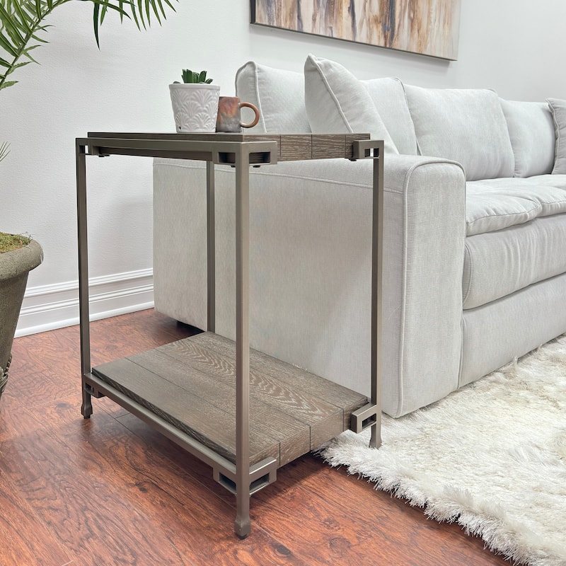 22" Modern Rectangular Chairside Table with Storage Shelf and Metal Frame for Living Room