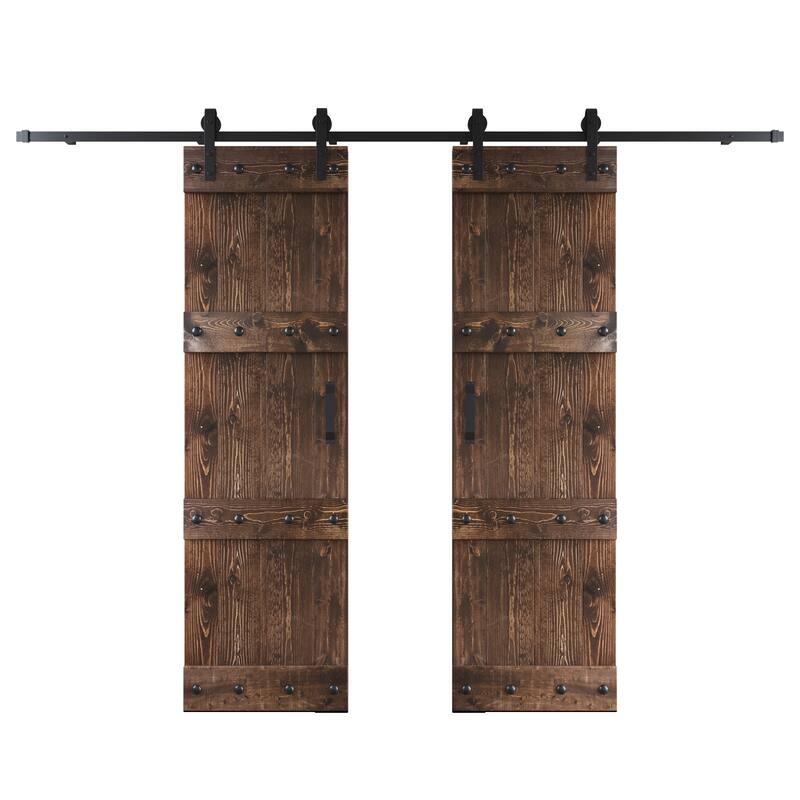 Coast Sequoia 48in./60in./84in. x 84in. Castle Series Pine Wood Double Sliding Barn Door With Hardware Kit - 60in. x84in. - Kona Coffee