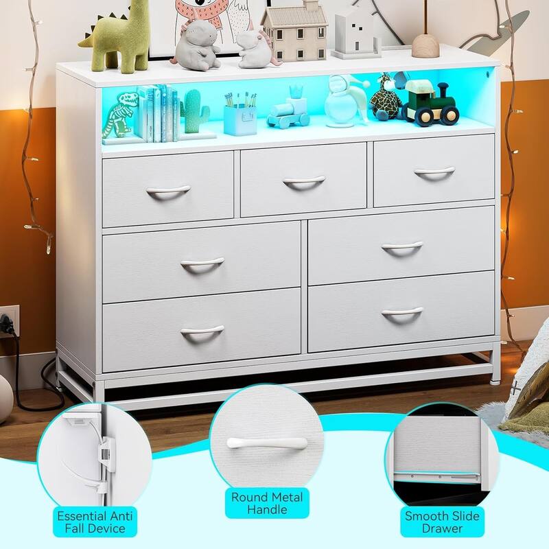 Wooden Long Dresser with Led Lights