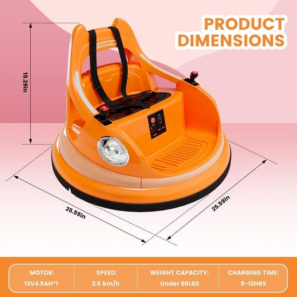 dimension image slide 3 of 4, 12V Bumper Car Ride On Toys for Kids & Toddlers with Remote Control