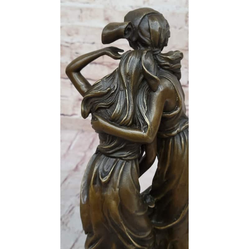 Sisters Embrace Hugging 2 Girls Bronze Statue Sculpture Figure 14 Inches X 5 Inches