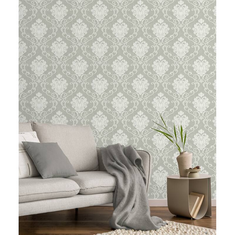 Fine Decor Florentine Grey Damask Wallpaper