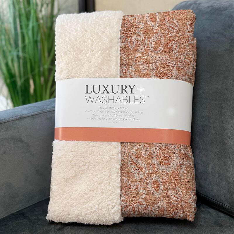 Premium Machine Washable Floral Sherpa Throw Blanket