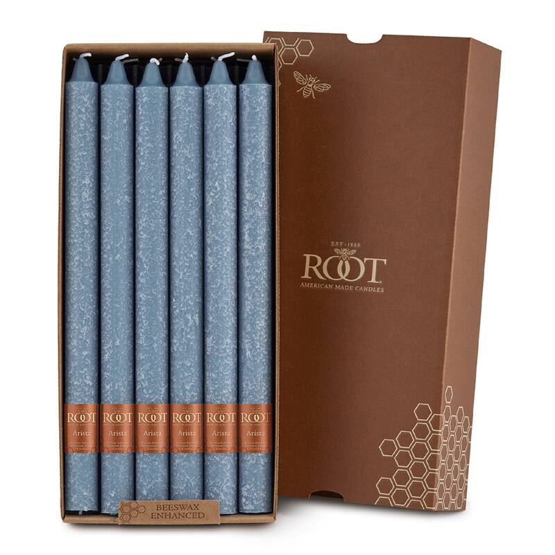 ROOT 12 Inch Unscented Timberline Arista Taper Candles box of 12 - 12 X 7/8 - Williamsburg Blue