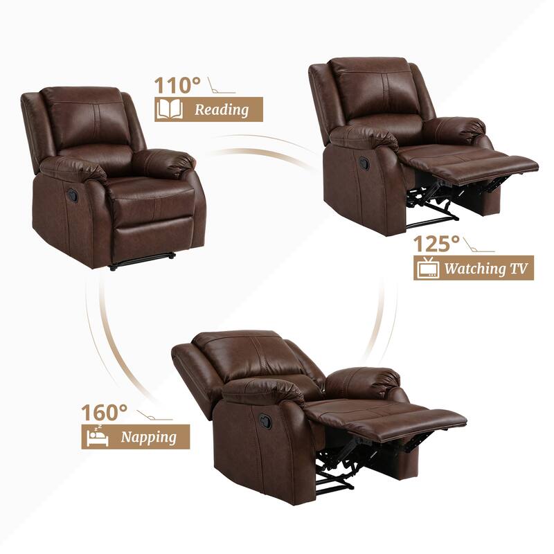 Faux Leather Recliner Sofa, Classic And Traditional Manual Recliner Chair With Comfortable Arms And Single Sofa For Living Room