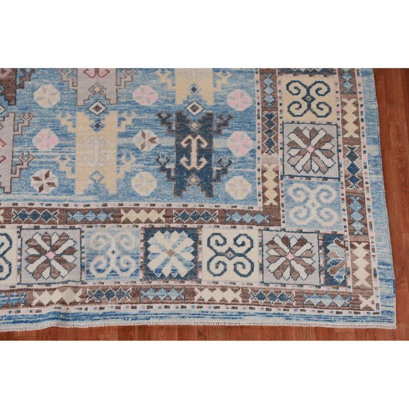 Hand Knotted Oriental 100% Wool Carpet Transitional All-Over Navy Blue & Blues Oushak Area Rug - 11' 0'' X 8' 4''