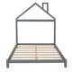 preview thumbnail 7 of 34, Full Size Kids Bed Wood Platform Bed with House-shaped Headboard , Gray
