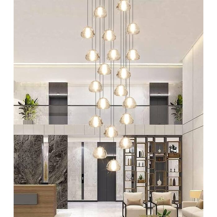 KAYLA 30-Lights Gold Modern Crystal Chandelier for Staircases, 157" Extra-Long Adjustable LED Ceiling Light