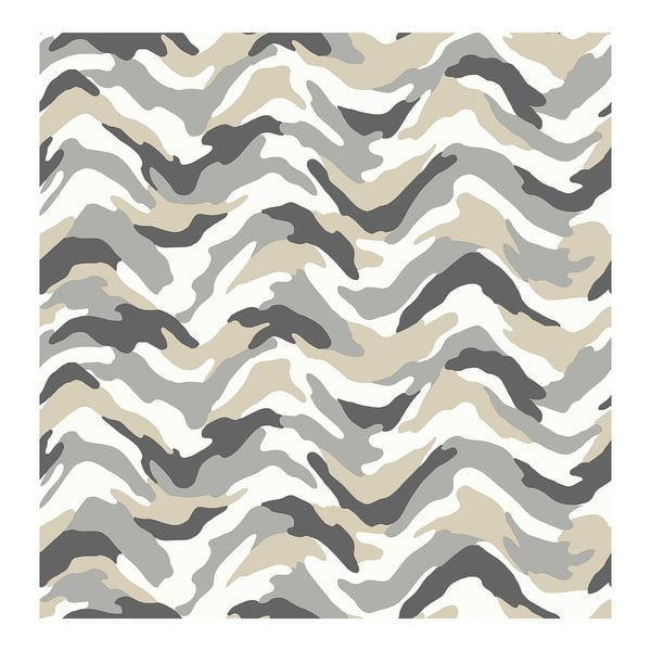 slide 2 of 4, Brewster Stealth Grey Camo Wave Wallpaper - 20.5 x 396 x 0.025