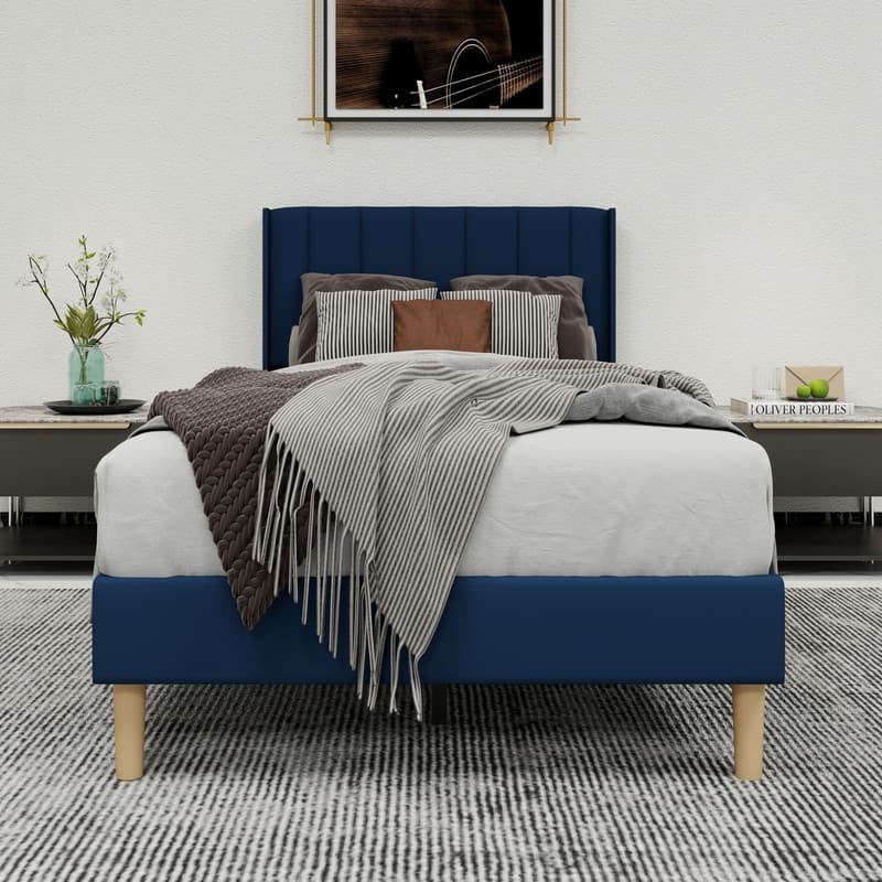 Caxkun Upholstered Platform Bed Frame with Wingback headboard