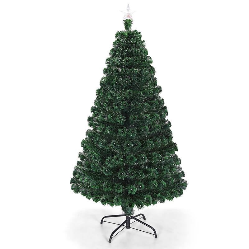 Costway 5' Pre-Lit Fiber Optic Artificial Christmas Tree w/Multicolor - 5 FT