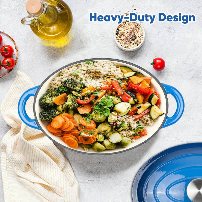 11.4 Inch Oval Dutch Oven with Lid, 4.5 Quart Cast Iron Dutch Oven with Non-Stick, 500-degrees F