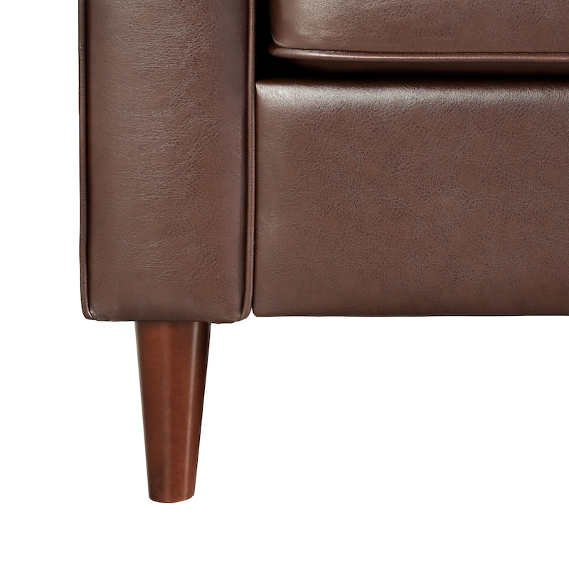 Roomfitters Mid-Century PU Leather Sofa, 3-Seater Couch with Tufted Seat, Bolster Pillows and Solid Wood Legs