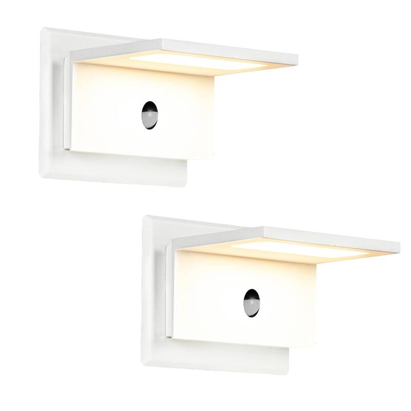 2 Pack Wall Light Outdoor LED Wall Sconce Lighting with Motion Sensor - White