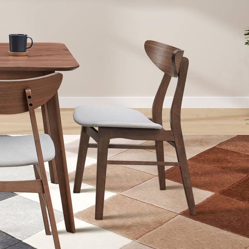 Modern Soft Upholstered Dining Chairs Set of 2, with Solid Rubber Wood Frame