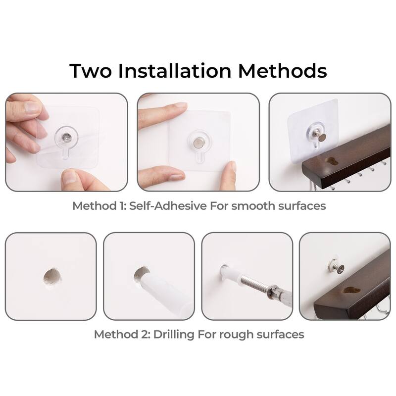 2-pack Wall-Mounted Wooden Hangers with 20 Hooks for Ties, Belts, Hats