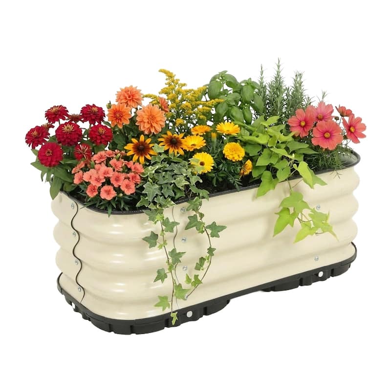 Aoodor Galvanized Self-Watering Planter Box - Beige - 31.5"W x 16.5"D x 11.2"H