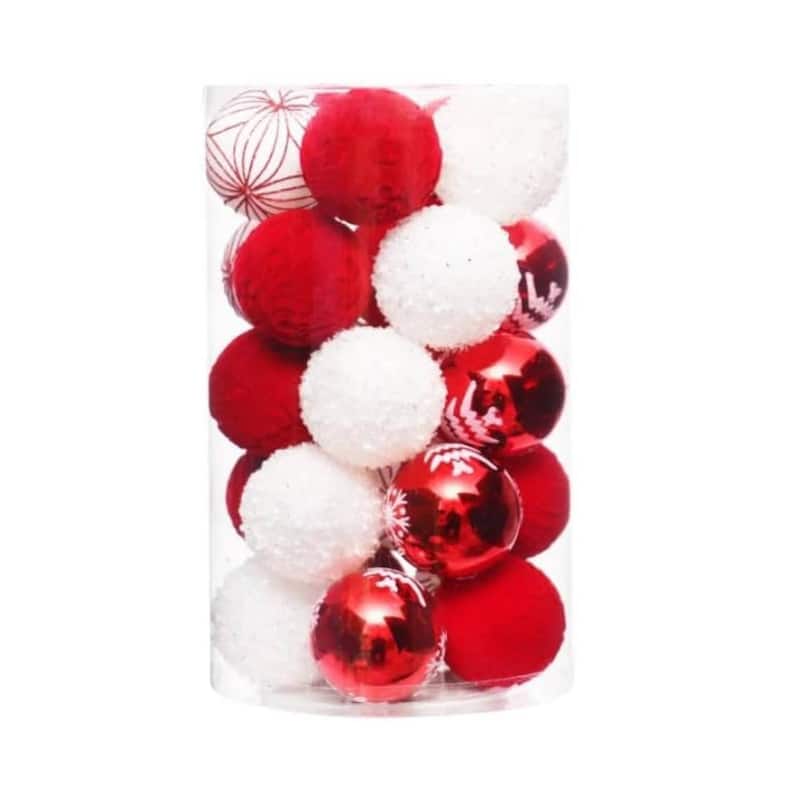 25PCS 2.36in Decorative Christmas Balls Ornaments for Xmas Tree Decor - N/A - White