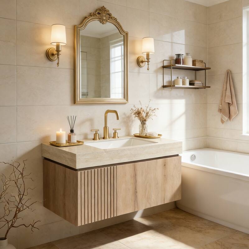 Mondern Floating Bathroom Vanity with 3 Pre-drilled Faucet Holes