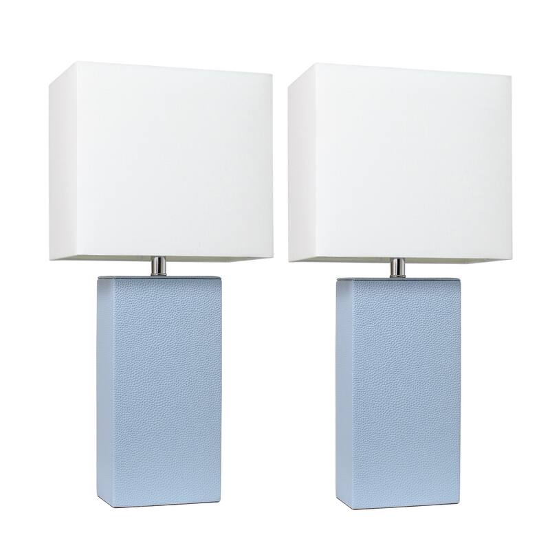 21 in. Periwinkle Finish Table Lamp with White Shade, Sturdy Table Lamp for Living Rooms and Bedrooms, Set of 2