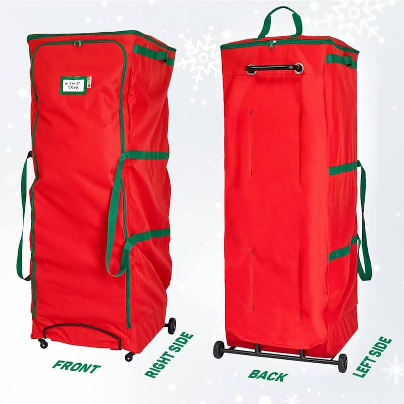 Rolling Christmas Tree Storage Bag with Wheels XXL - Fits Up to 12 Feet Artificial Tree - Red