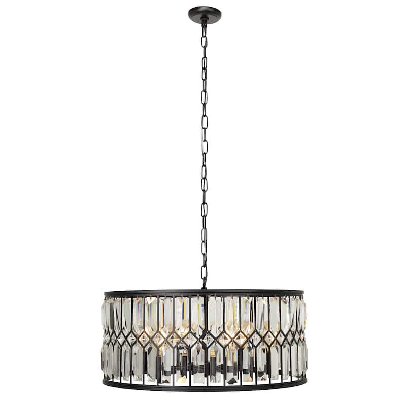 Metal Crystal Embellished 6 Light Room Chandelier with Link Chain - Black - Roche River Decor - Black