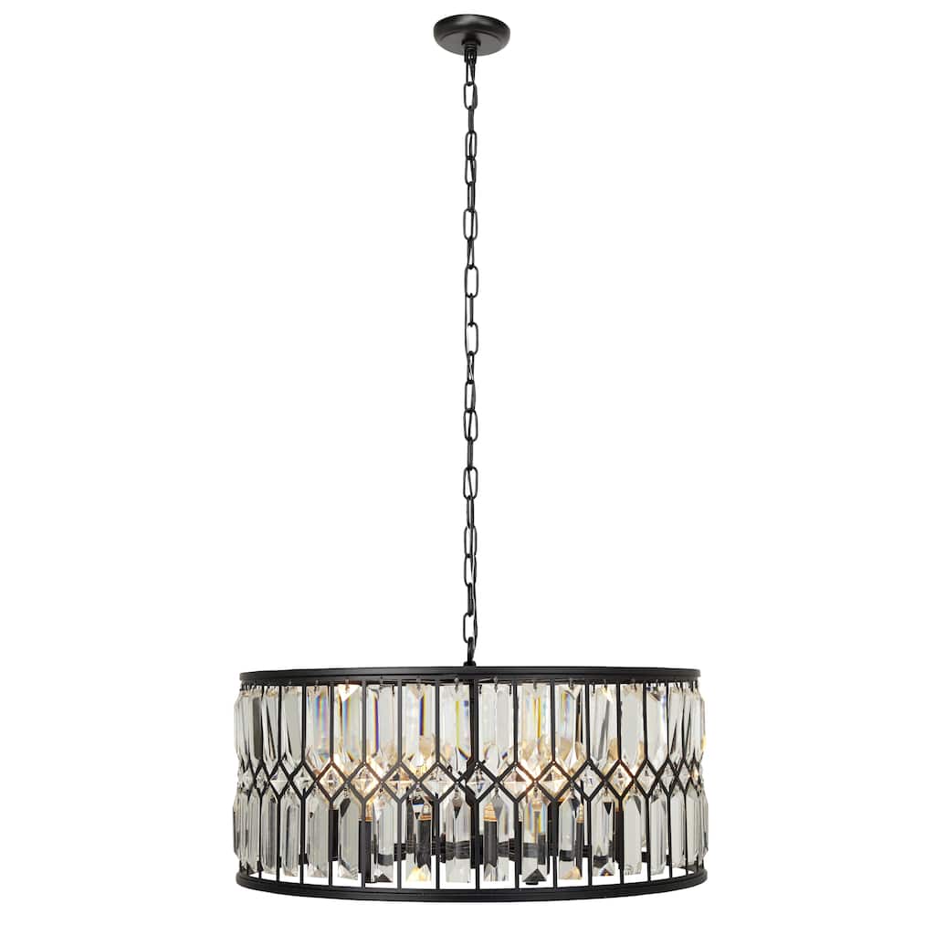 Metal Crystal Embellished 6 Light Room Chandelier with Link Chain - Black - Roche River Decor