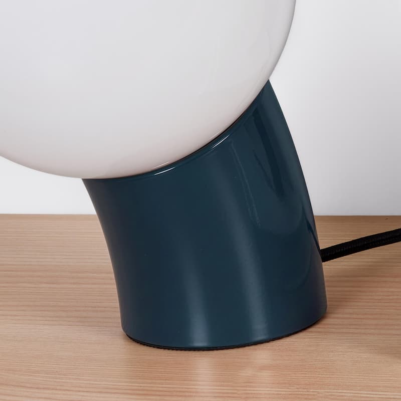 Vino LED 7.95 in Glossy Teal Midcentury Round Globe Dimmable Bedside Nightstand Desk Lamp with Fast Charging USB-C Port