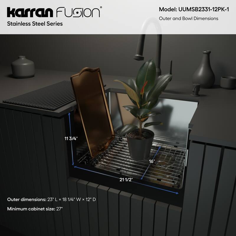 Karran USA UUMSB2331-12PK1 Fusion 23" Undermount Single Basin