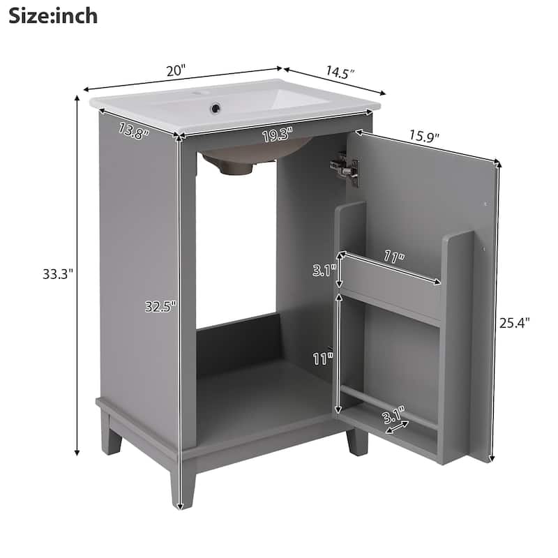 Bathroom Vanity with Sink, Small Bathroom Cabinet with Storage Racks, Single Basin Vanity Set with Soft-Close Door