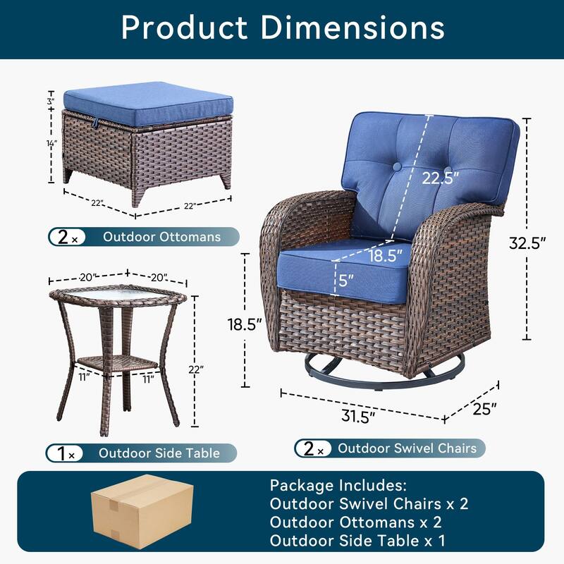 5 Pieces Pocassy Swivel Chair Table with Ottomans
