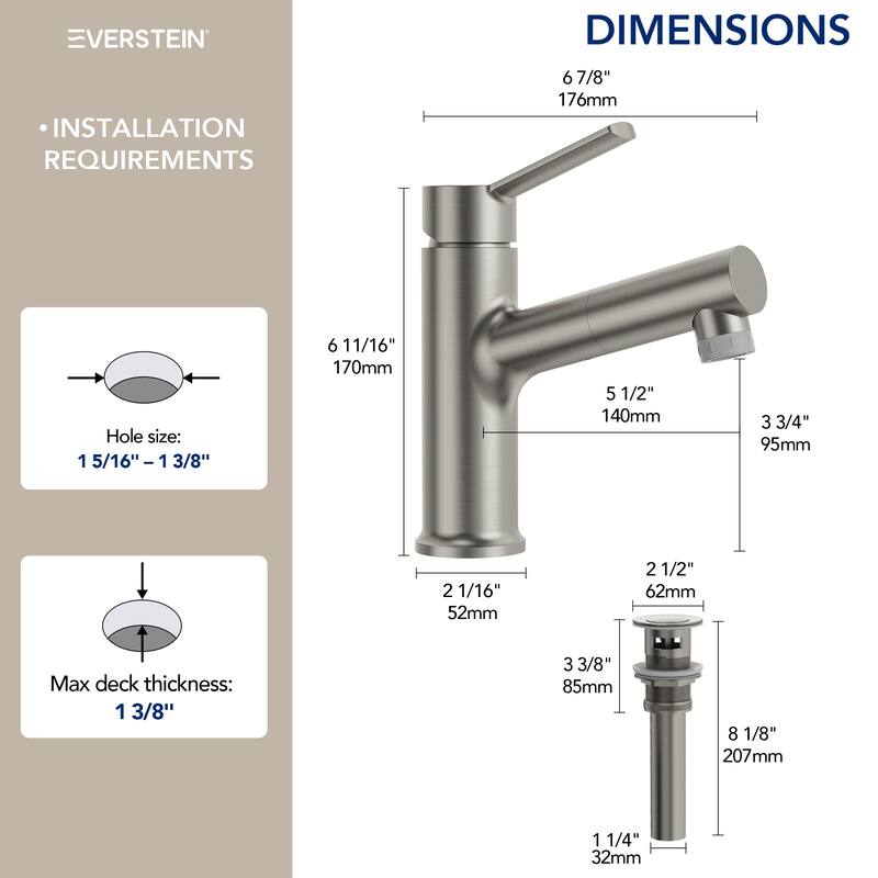 Single Handle Single Hole Bathroom Faucet with Pop‑Up Drain
