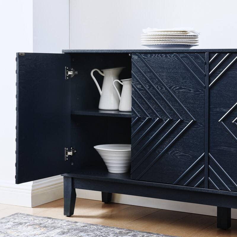60.5" Farmhouse Fluted Sideboard – Mid-Century Modern TV Stand with Geometric Design & Adjustable Shelves for Living Room.
